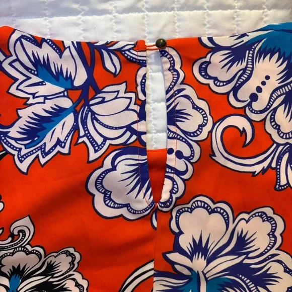 NWT Maison Jules Small Floral Sleeveless Dress in Orange and Blue Game Day Flowy - Picture 6 of 7